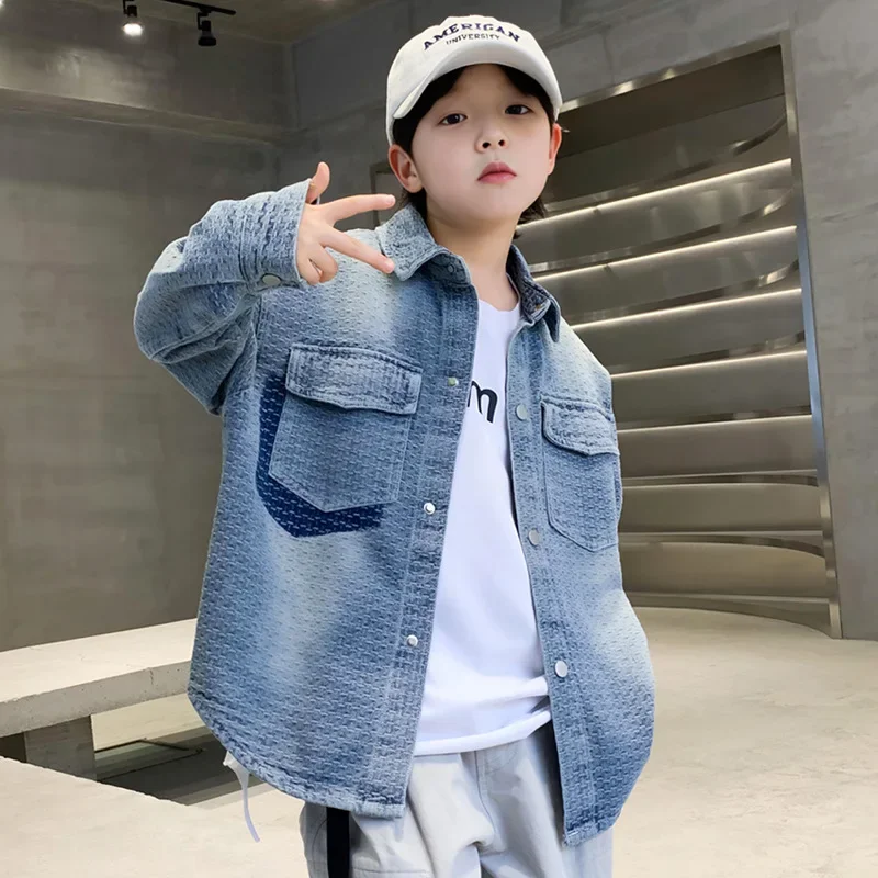 Loose Fit Boys Denim Shirt Jacket Spring Autumn Korean Style Children's Clothing Cool Trendy Top for Boys Toddler Kids