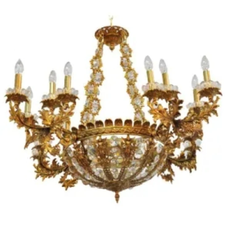

Modern Crystal Chandelier All Copper Pendant Lamp Living Room Ceiling Candle Lights Classical Greek decoration style