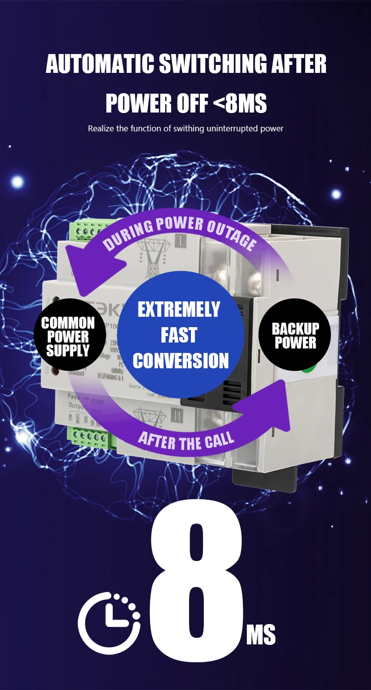 Dual Power Automatic Transfer Switch 220V 2P 4P Din Rail ATS Generator Power Sup