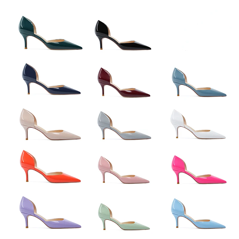 Pointed Toe Patent Leather High Heels Women New Confortable Office Work Dress Pumps Medium Slip-on Hollow Daily Wear Single Shoe