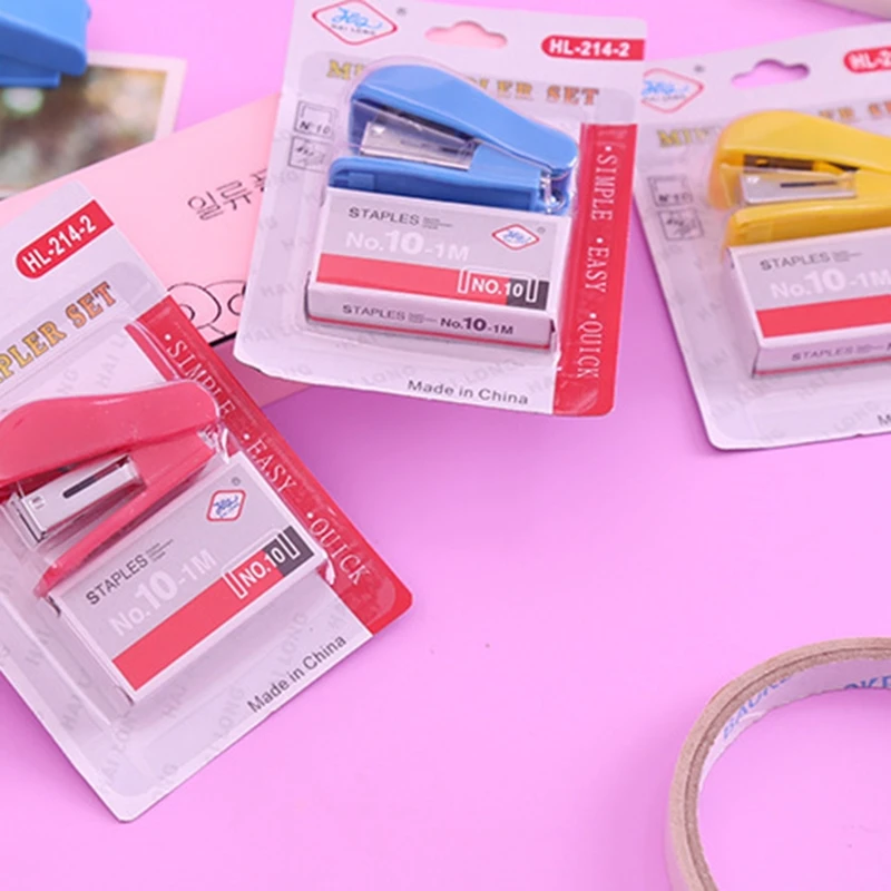 Mini Stapler Set Push Stapler Hand Stapler Mini Stapler Kit Portable Kawaii Office Supplies Accessories For Kids Students Built-in Staple Pins Remover