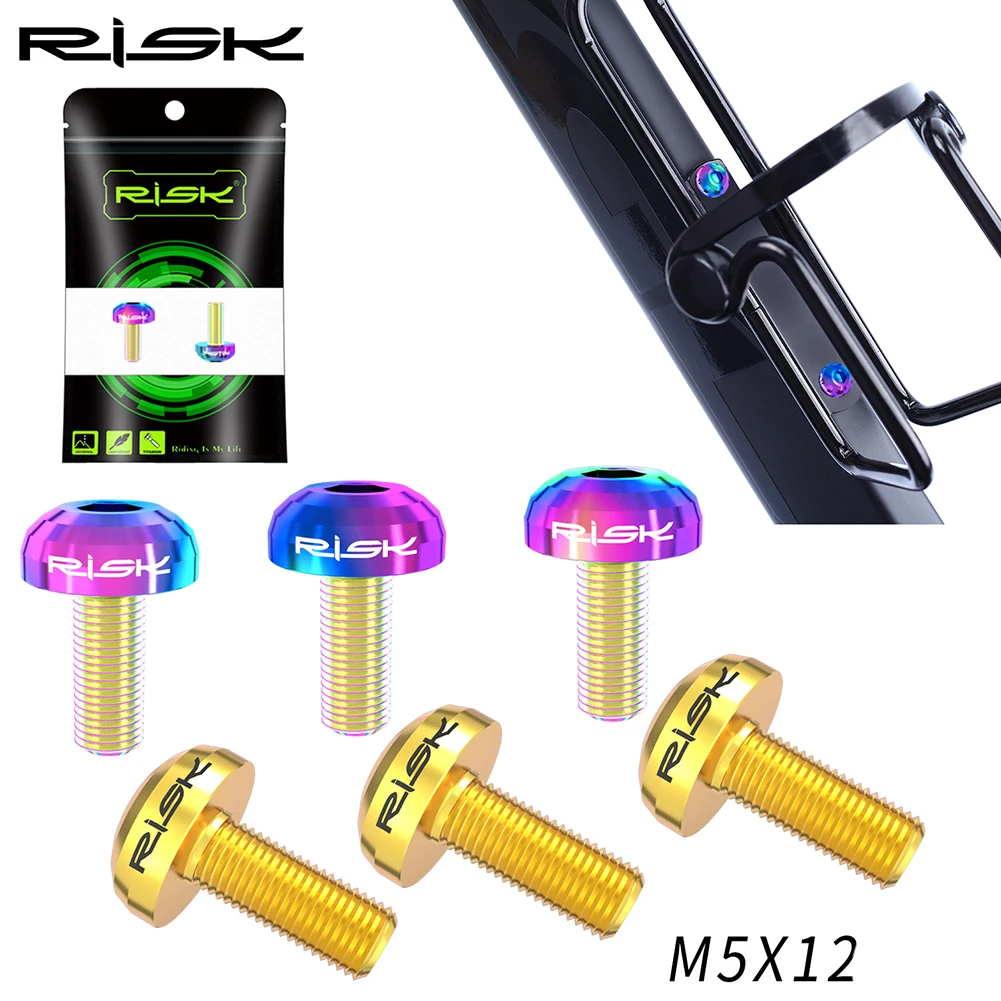 

RISK M5x12mm Titanium Bike Bottle Holder Screw Alloy MTB Road Bike Water Holder Fixed Screw Air Pump Bracket Bolt Accessories