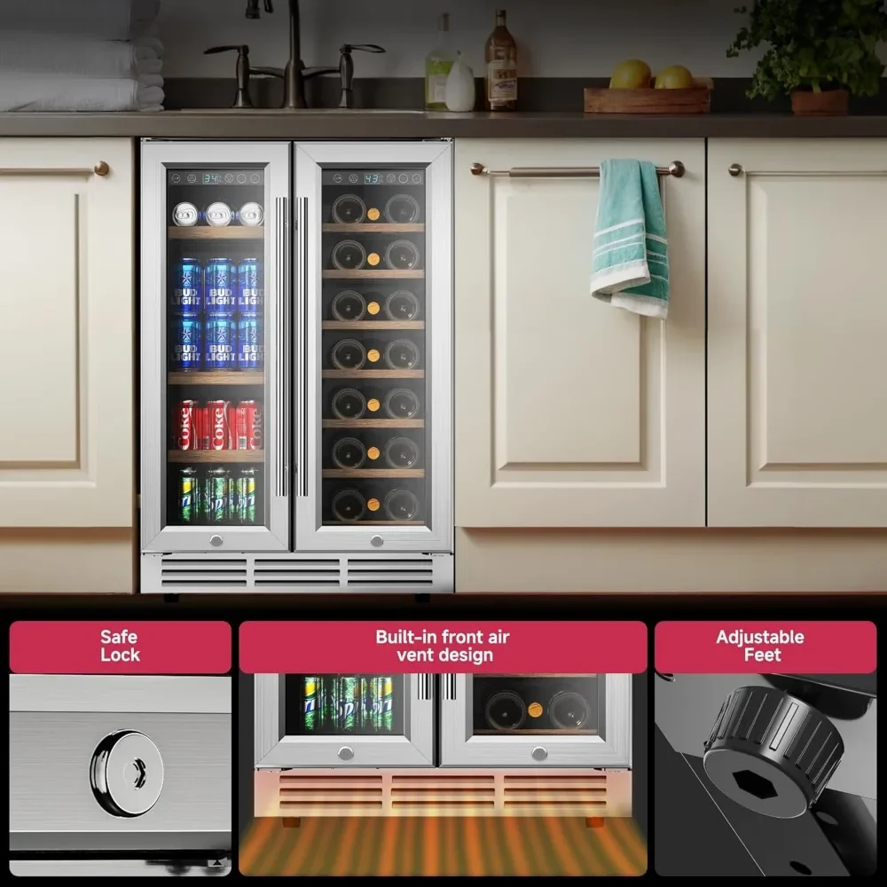 24" Wine Refrigerator Dual Zone Wines Cooler with Glass Door Built in Or Freestanding Under Counter Wine Fridge