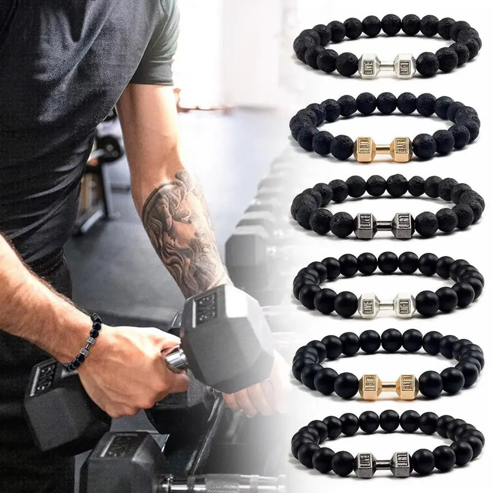 Manubri da palestra Bracciale con perline Bracciale con pesi energetici con bilanciere in pietra naturale per donna Uomo Coppia Pulsera Bracciale regalo di gioielli  36