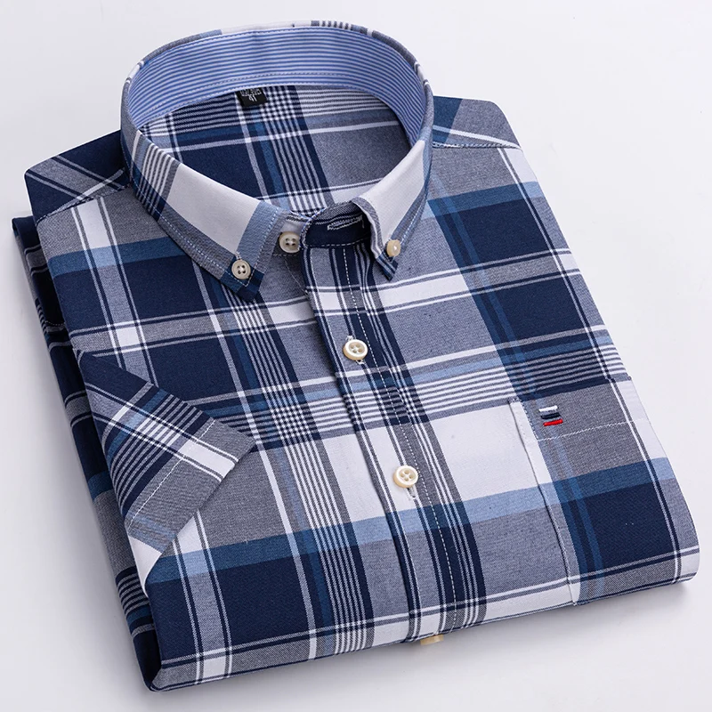 Description Picture 3 of itemPlaid Shirt 100% Cotton Shirts for Men Oxford Shirt Quality Oversized Long Sleeve Slim Fit Tops Clothing Large Size
