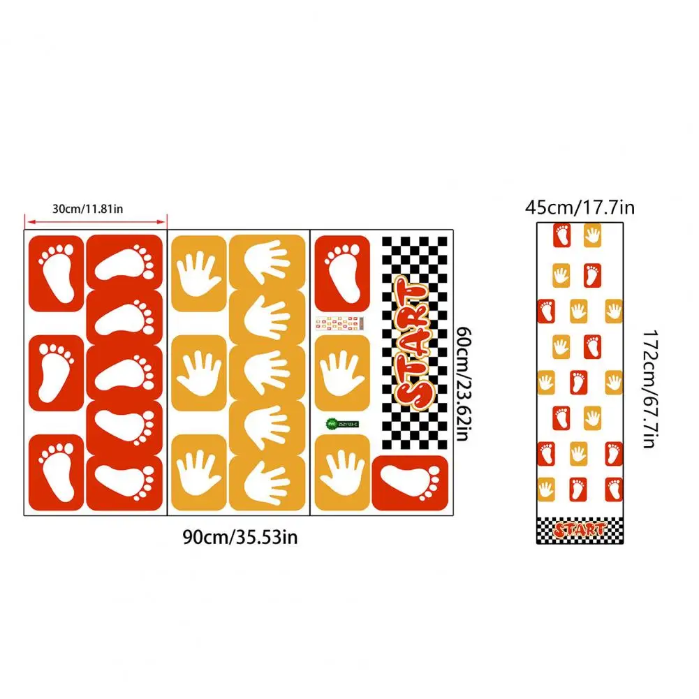 Childhood Game Hopscotch Floor Sticker Safe Training Cartoon Hand Foot Print Self-adhesive Lattice Game Nursery Floor Stickers