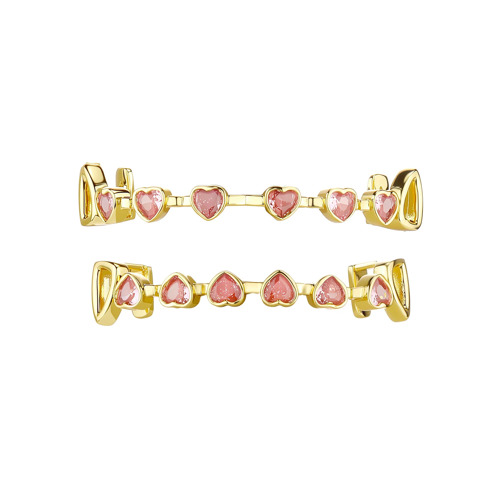 JINAO Wunderschönes, eisrosa CZ-Stein-Grillz-Set mit 8 Zähnen, Glücks-Herz-Design, für Männer und Frauen, Ober- und Unterkiefer, glänzender Stern-Grill, Punk-Rapper, Weihnachten – Detail 12