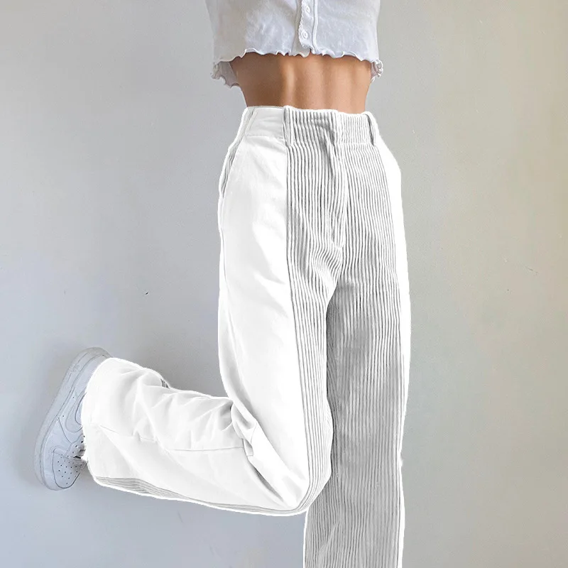 Sexy Solid Color Corduroy Loose Color Matching Casual Pants Women's Wild Trousers  Autumn and Winter New Straight Leg Pants