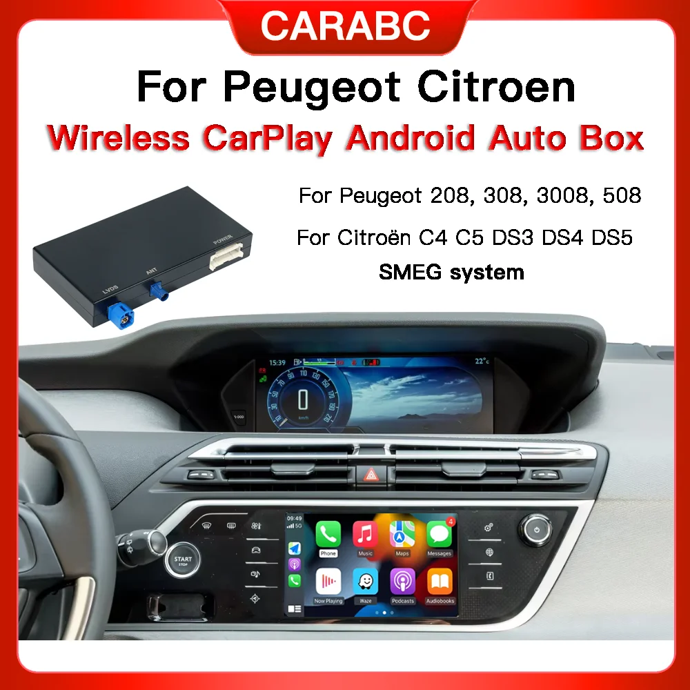 NUEVO Módulo Inalámbrico Carplay Android Auto para Peugeot Citroen SMEG 208 2008 308 508 3008 y C4 C5 DS3 DS5 Compatible con Cámara de Reversa 1