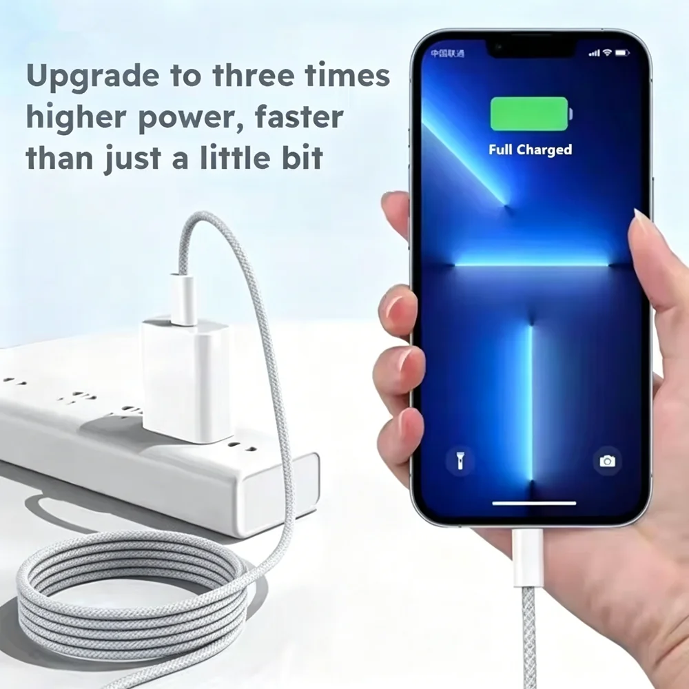 3개입 35W PD 고속 충전 브레이드 케이블 (아이폰 11, 12, 13 미니, 14 프로 맥스, X, XR, XS 맥스, 8, 14 플러스용) 고속 충전 USB C 데이터 케이블