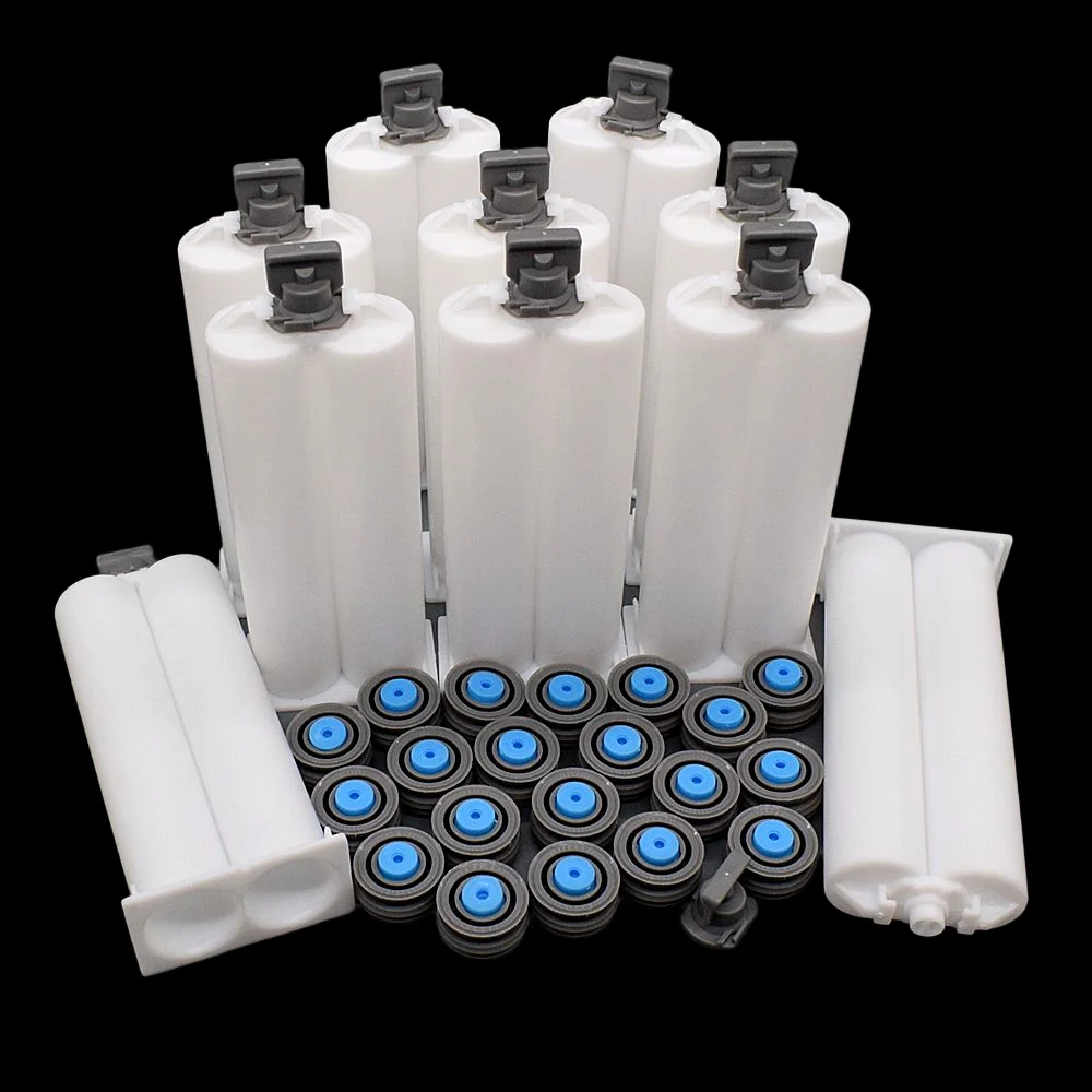 

10pcs 50ml 1:1 Empty Dual-Barrel Cartridge AB Glue Tube Epoxy Resin Glue Adhesive Cartridge Set for 50ml 1:1 Glue Guns Dispenser