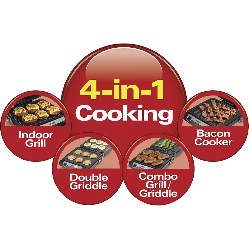 4-in-1 Indoor Grill & Electric Griddle Combo with Bacon Cooker, Opens Flat to Double Cooking Surface, Removable Nonstick Plates 2