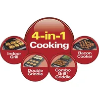 4-in-1 Indoor Grill & Electric Griddle Combo with Bacon Cooker, Opens Flat to Double Cooking Surface, Removable Nonstick Plates 2