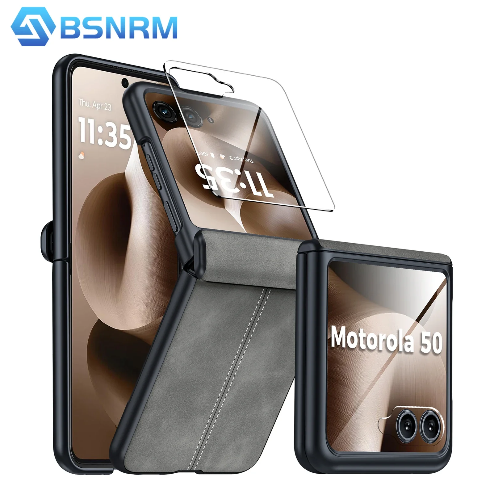 Stylish Gray Shockproof Phone Case with Screen Protector - Thin PU Leather Matte Finish