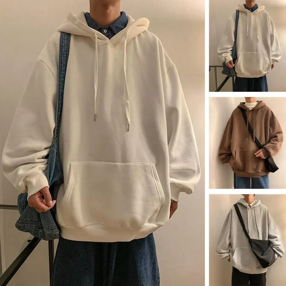 Męska Pulower Z Kapturem Stylowa Męska Jesienna Zimowa Bluza Z Kapturem Sznurek Projekt Duża Łatka Kieszeń Miękka Ciepła Tkanina Plus Opcje Rozmiaru