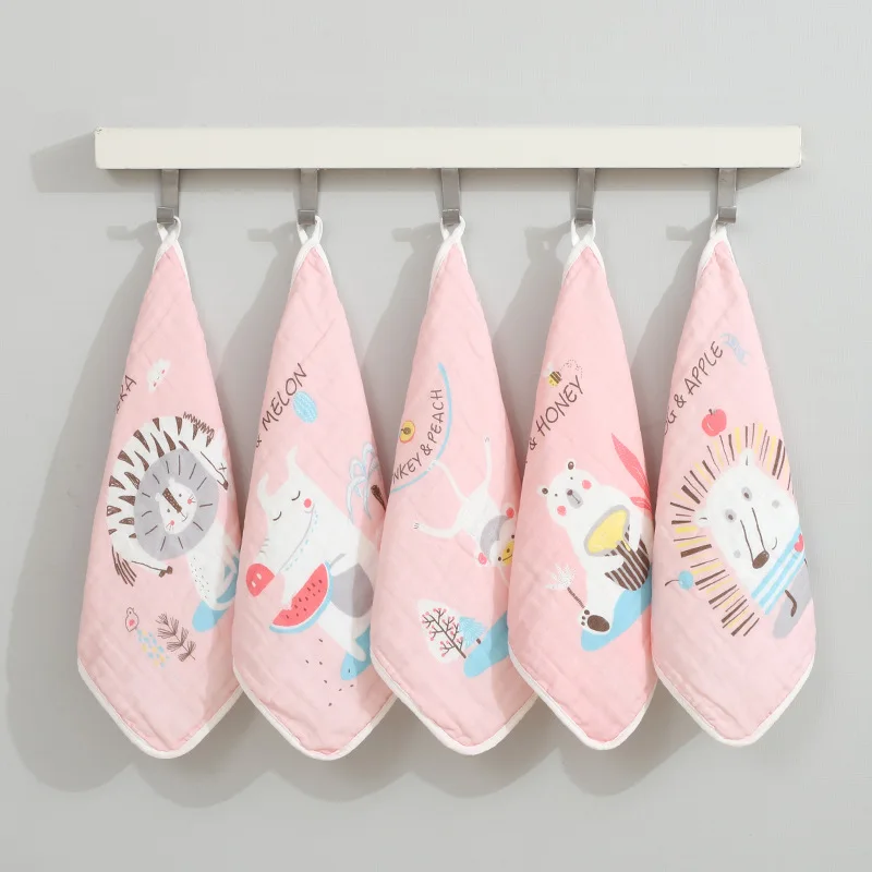 Happyflute 25*25CM 6-Layer Soft Cotton Gauze Baby Towel Cotton Cartoon Face Towel Children's Square Handkerchief Saliva
