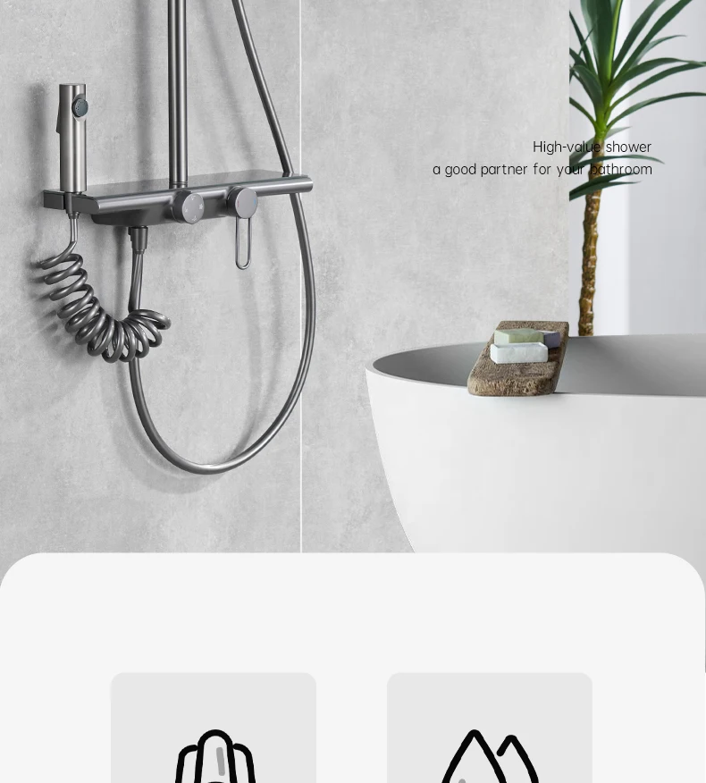 Description Picture 3 of itemFour Function Knobbed Hot Cold Shower System Set Brass Body Wall Mounted Rainfall Pressurized Shower Faucet Set for Bathroom
