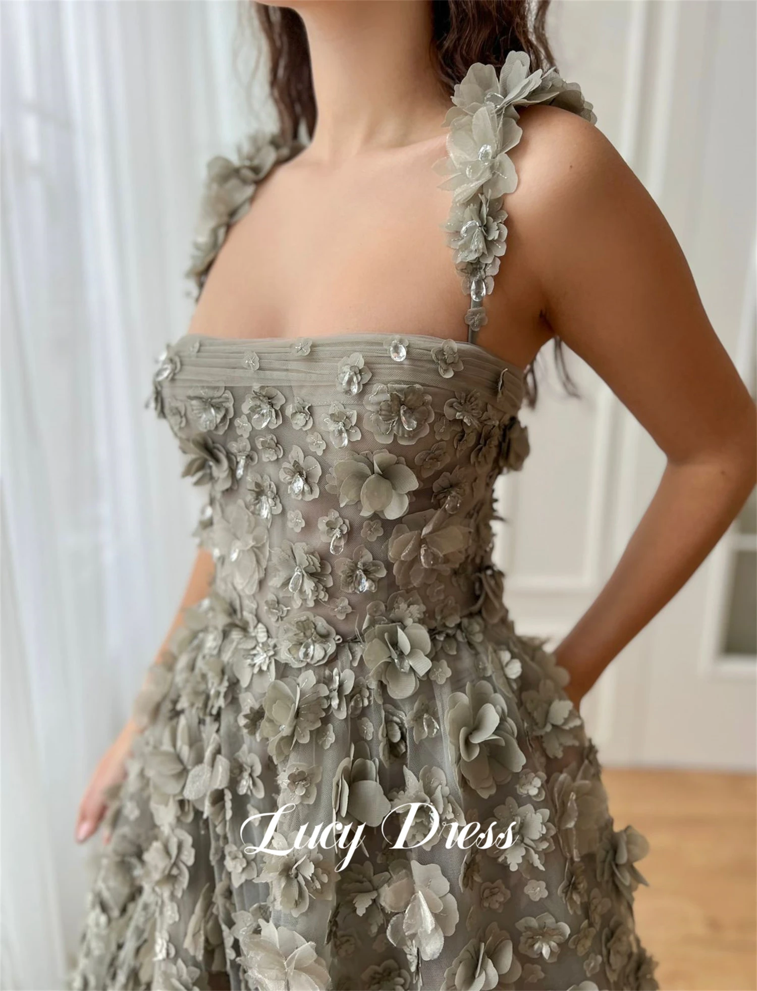 

Lucy Ball Gown Grey Line A Three-dimensional Flower Fabric Evening Dress Graduation Elegant Party Dresses for Women 2024 Long