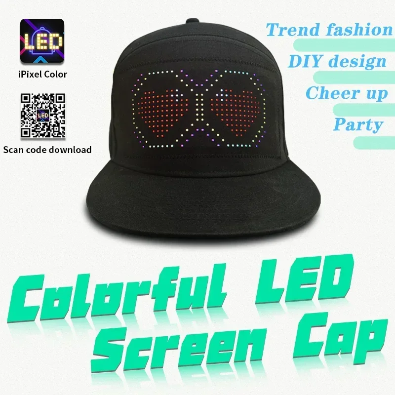 LED Hat Light Display Screen DIY Smart Pixel Matrix Baseball Hat 5V Rechargeable Bluetooth APP Control HipHop Street Party Decor