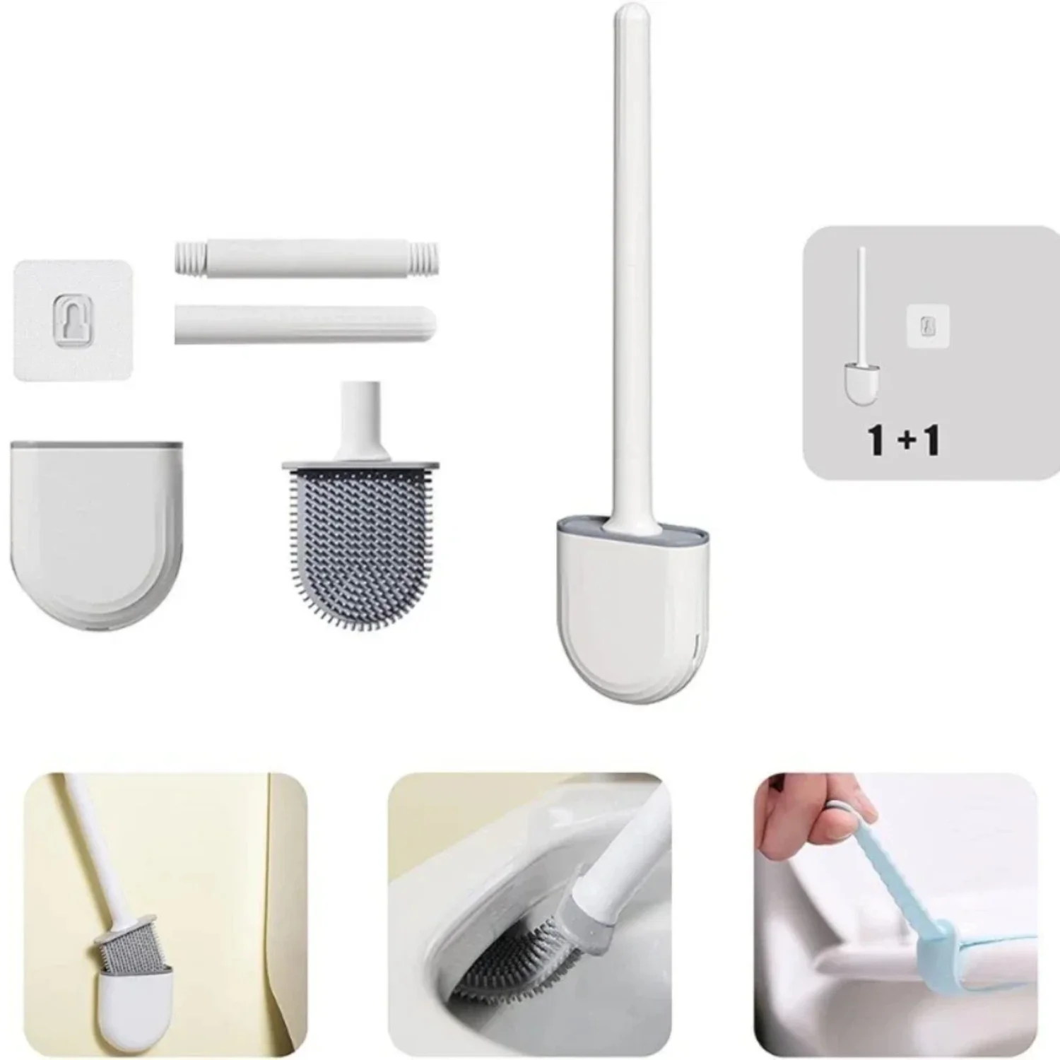 Hanging Silicone Toilet Brush Cleaner with Long Handle Flexible Cleaner Bathroom Brush Quick Drying Holder Bathroom Accessories