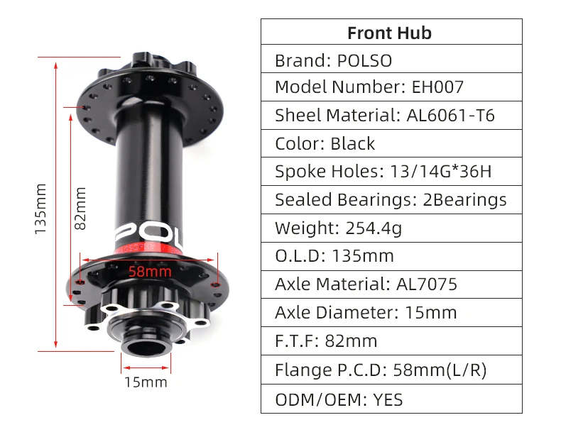 Description Picture 4 of itemPOLSO MTB Hub 36 Holes Black Dual Double Disc Brake 2 Sealed Bearings 15x135/150mm Ebike Hubs