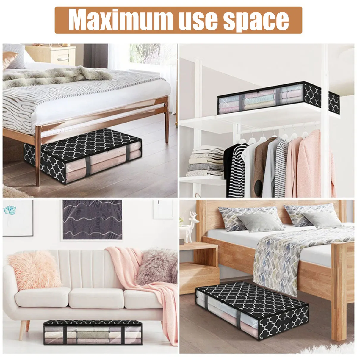 2Pcs Under Bed Storage Bags 40L Underbed Storage Containers with Reinforced Handles Zipper Non-Woven Storage Bins Foldable Stora 6