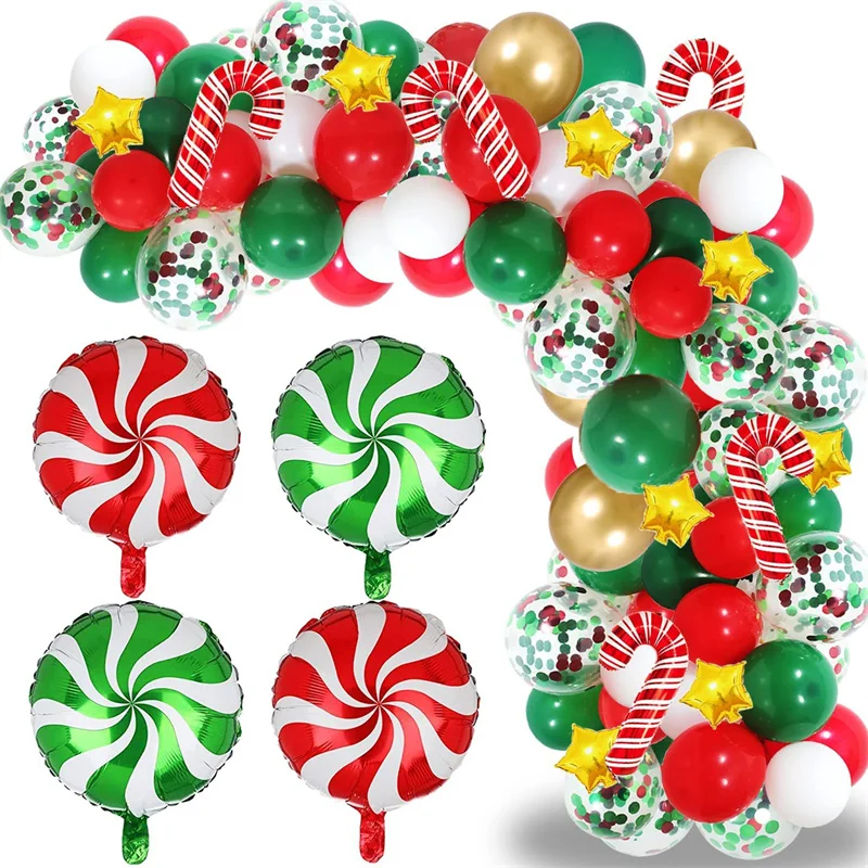 

Christmas Red Green Gold Balloon Garland Arch Kit Candy Cane Foil Balloons for Navidad Noel Natal 2023 New Year Party Decoration