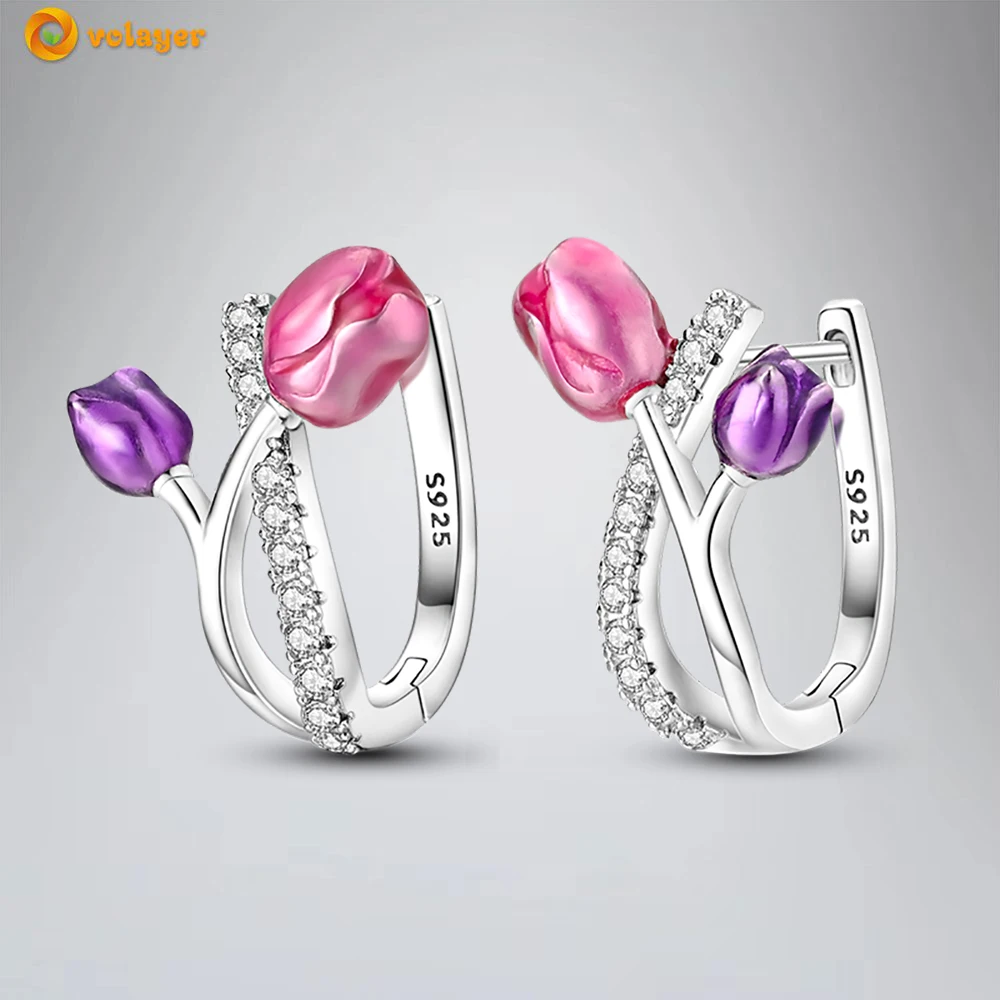

Volayer 925 Sterling Silver Earrings Sparkling Tulip Earrings for Women Female Fashion Jewelry Gift Free Shipping