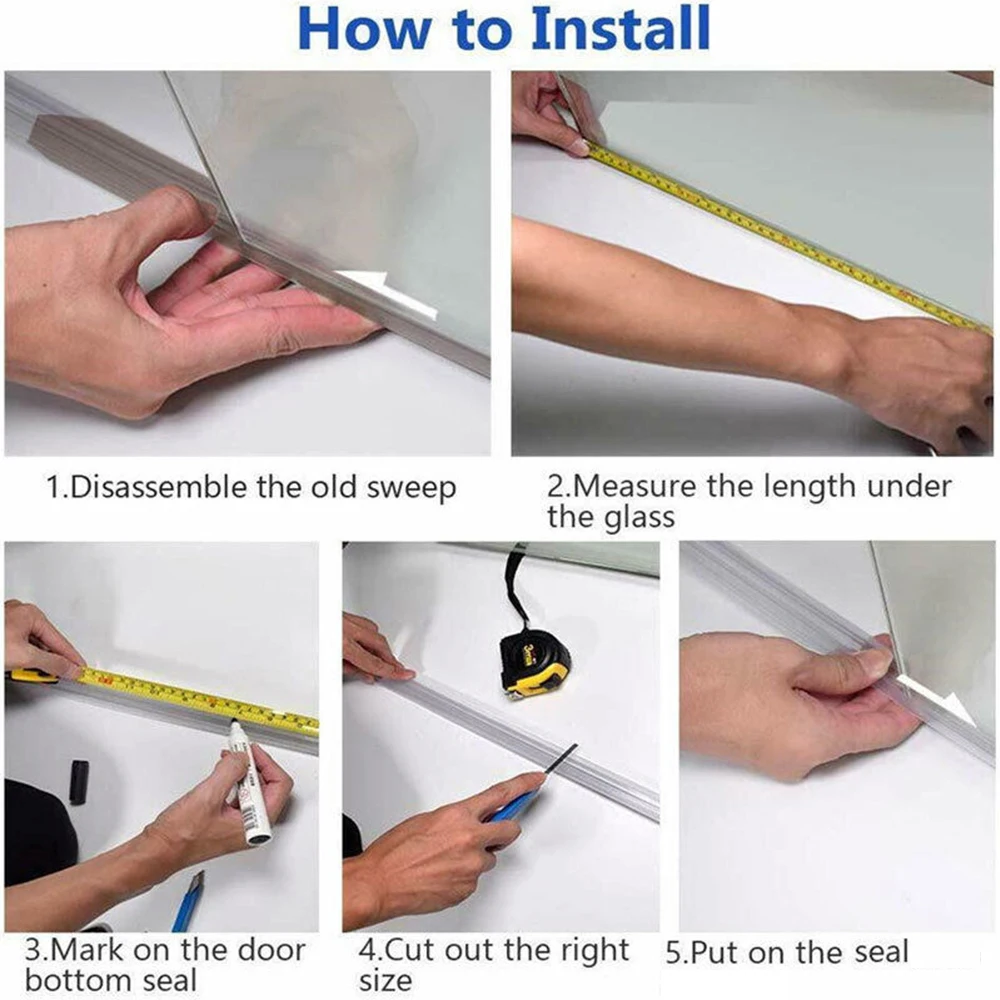 Tira de sellado inferior para puerta de ducha, burlete impermeable sin pegamento para puerta de vidrio de 4-6mm, 14mm