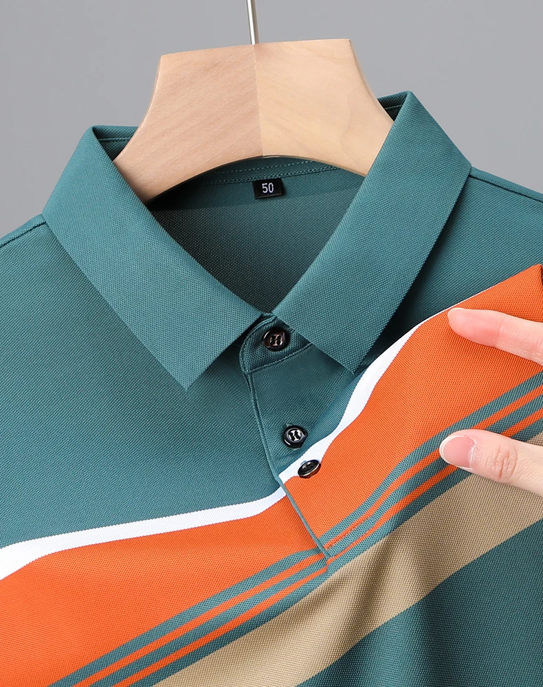 Luxury high-end ice silk breathable short-sleeved POLO shirt Men's 2023 summer fashion contrast stripe lapel T-shirt casual men 14 S45a6b2b6048b4500962a0020b4645373c