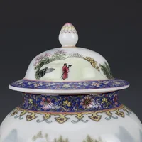 Chinese Porcelain Ginger Jar Landscape Mountain Hill Tree Ceramic Jar with Lid Flower Decoration Vintage Storage Bowls with Lid 2