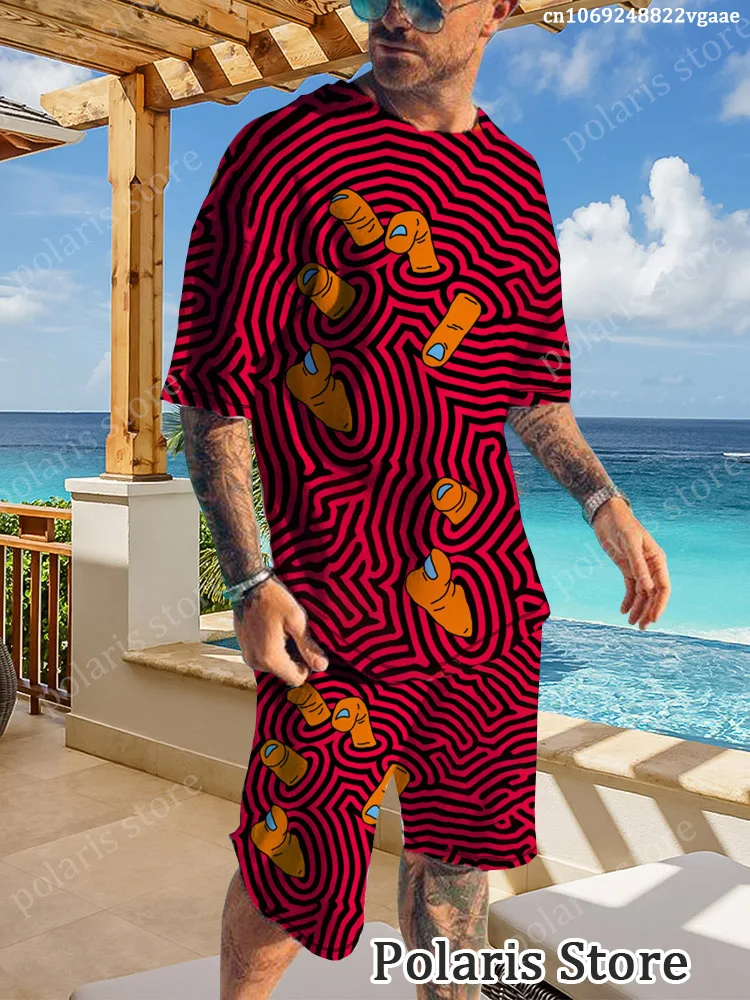 

Summer Graffiti Tracksuit Men Funny T Shirt Sets Clothes Casual Man Hip Hop Trendy Sportwear 2 Piece Outfits