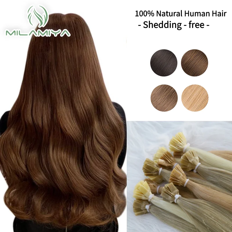 Flat Tip Hair Extensions Straight Human Hair 1.2cm Keratin Natural Extension Nail Bond Capsule Remy 1g/Strand 26inch