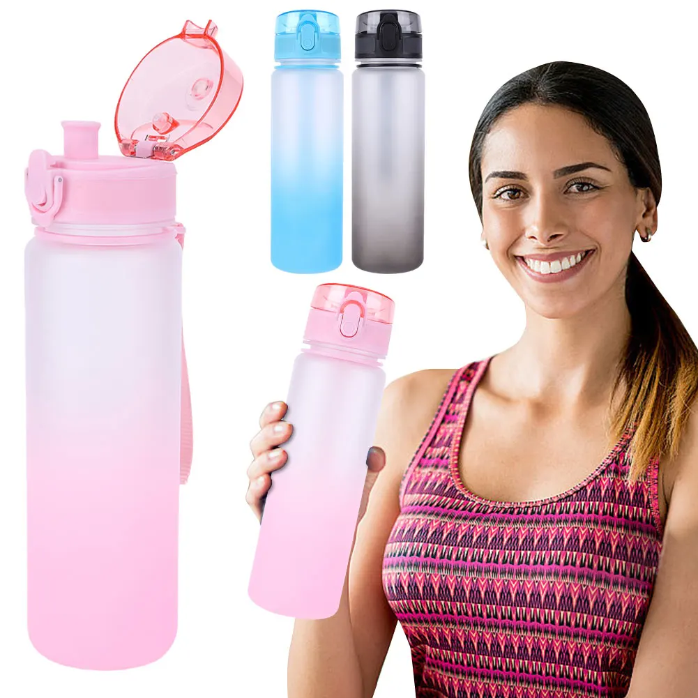 Frosted Water Bottle 500ml Leakproof Dazzling Color Large Capacity Gradient Cup Outdoor Fitness