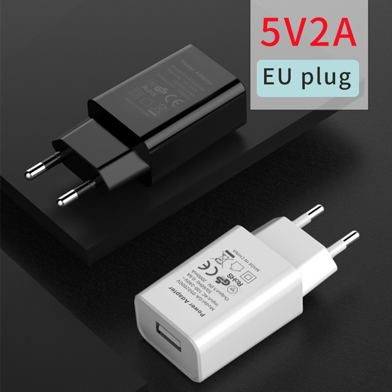  New EU Adapter 5V2A Mobile Phone USB Charger Suitable for Italy France Germany CE Certification Two Round Foot Plug Black White 