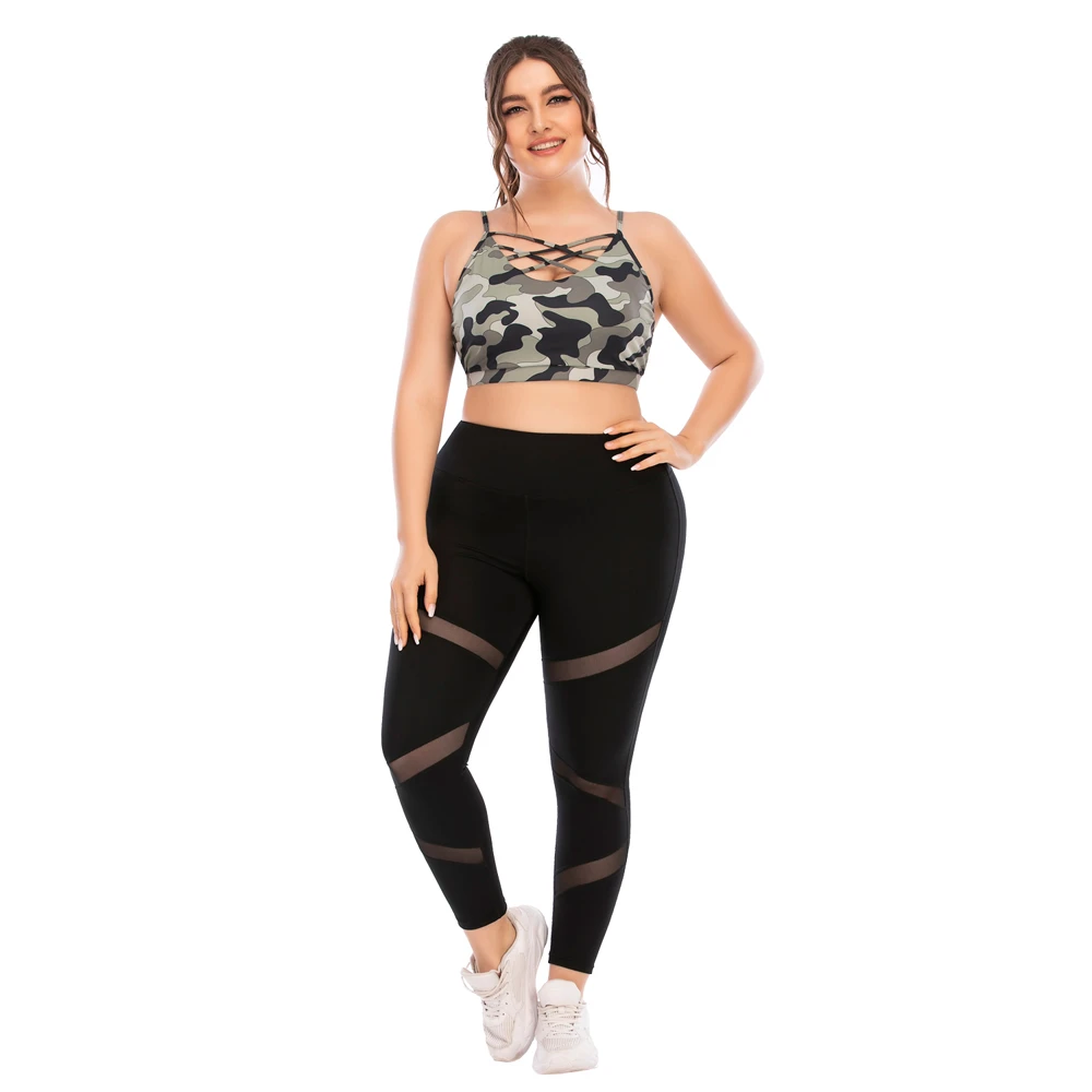 Conjunto deportivo de talla grande para mujer, ropa para correr, trajes Yoga grandes, sujetador, pantalón largo, novedad 2021|Plus tamaño Conjuntos| - AliExpress