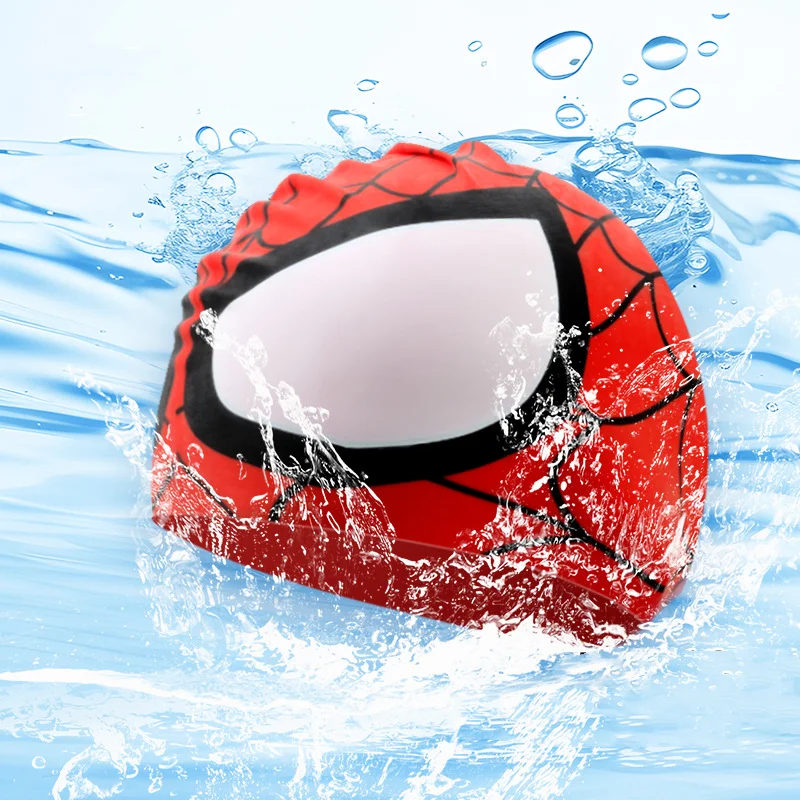 Disney Spider-Man Kids Swim Cap Comfortable Elastic Silicone Swim Cap Cute Cartoon Design Girls & Boys Kawaii Gift