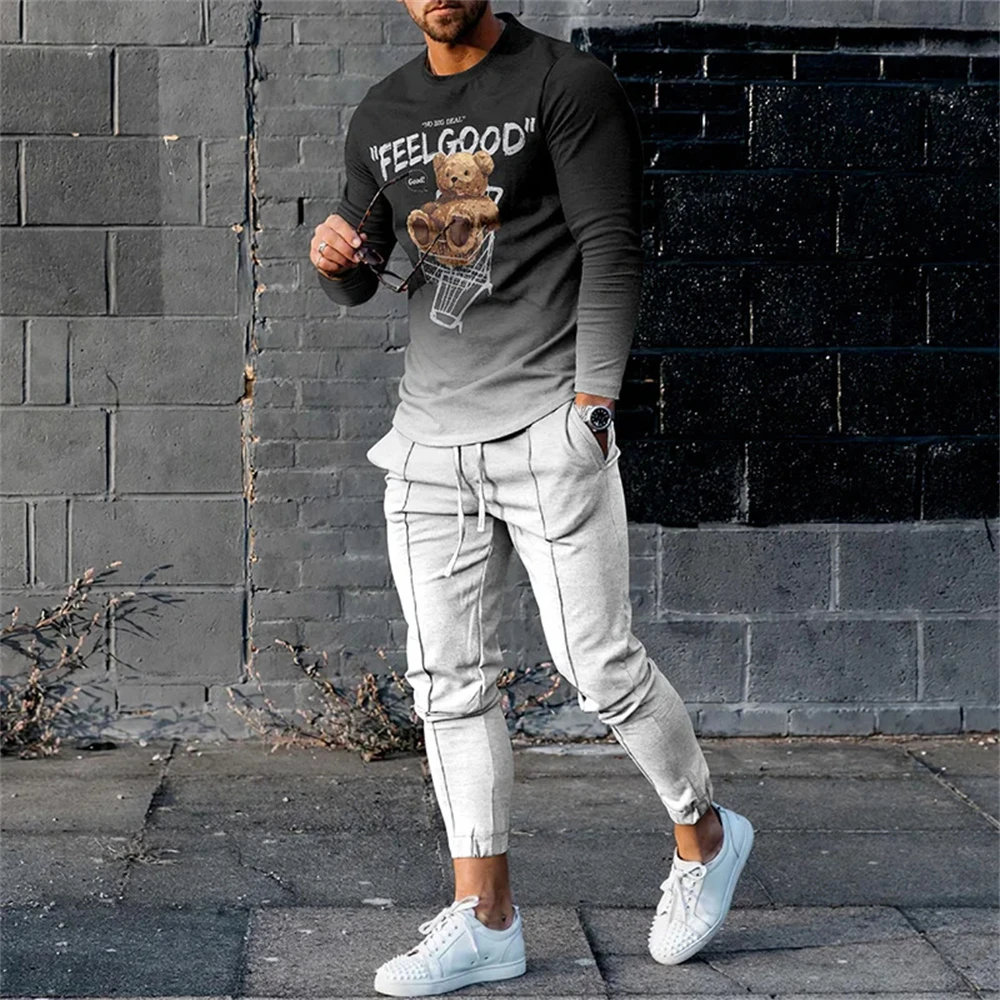 Autumn Vintage Ethnic Style 3D Print Men's Sportswear Set Long-Sleeved T Shirt Pants 2-Piece Set Oversized Pullover Men Clothing 6