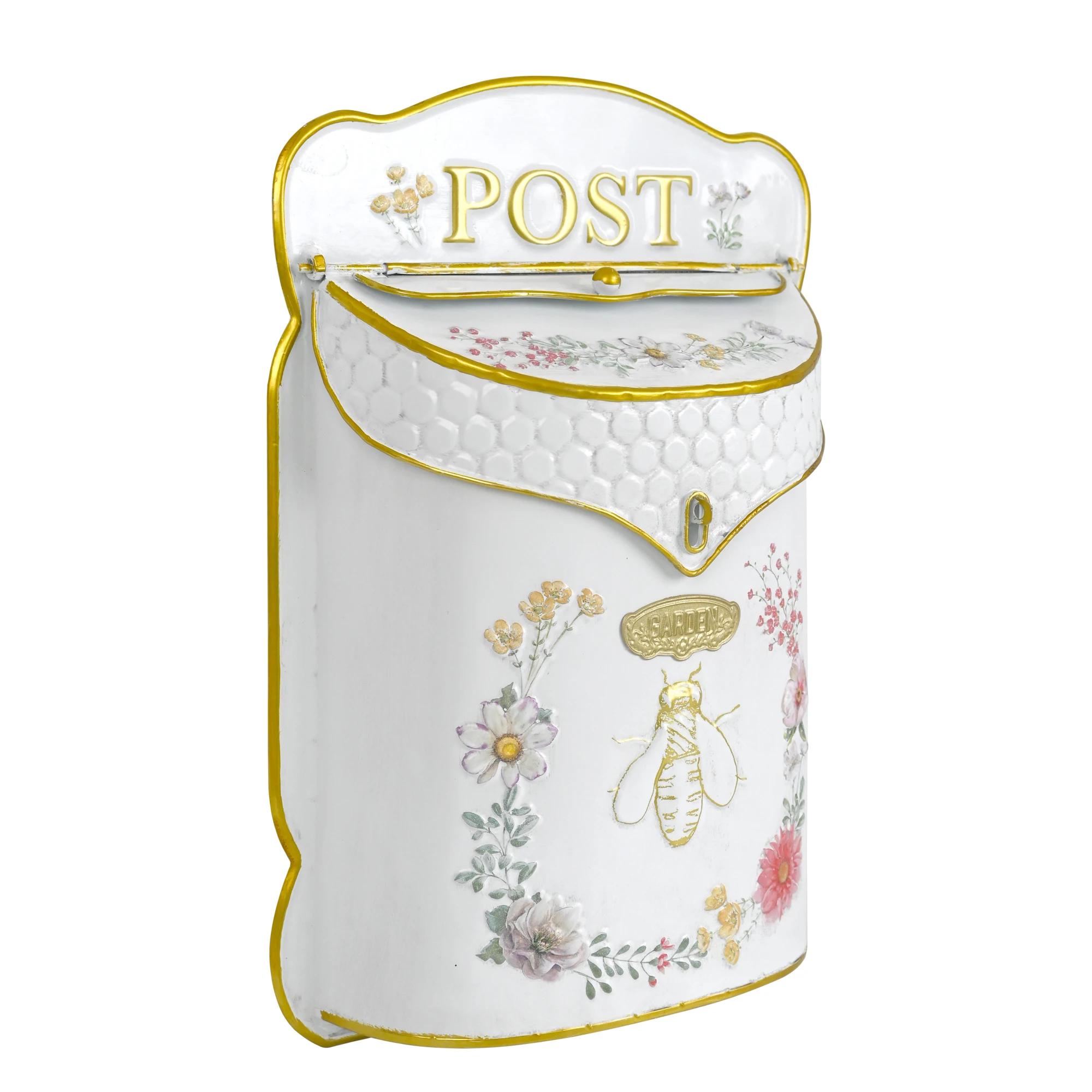Outdoor Vintage style Mailbox, Bee Pattern Rectangle Wall Post Box, Home Decoration Metal Garden Mailbox