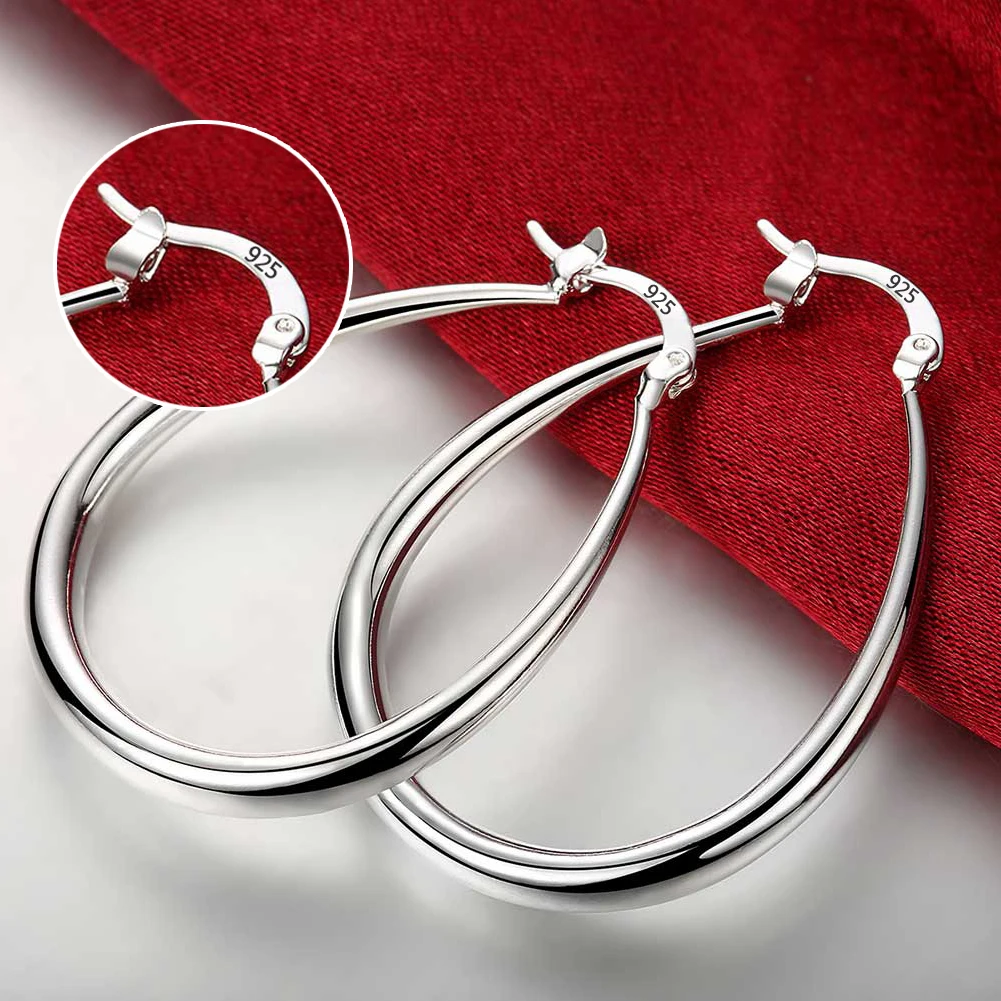 Top Quality 925 Sterling Silver Earrings Simple Round Circle Hoop Earrings For Woman Fashion Wedding Engagement Charm Jewelry - Image 2