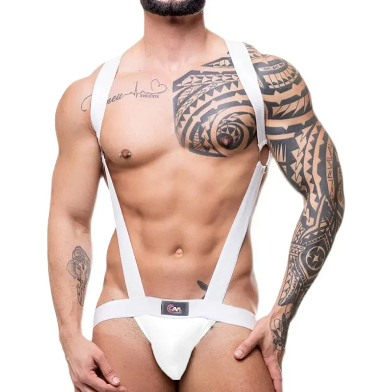 

Men Novelty Lingerie Shoulder Elastic Strap Underwear Erotic Backless Costume Sexy Suspender Jockstrap Thong Bodysuit