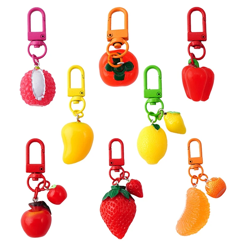 Legrační simulace ovoce mangosteen/pineapple klíčenka móda kreativní watermelon/strawberry kroužek na klíče přívěsek dar vhodný bookbag/key