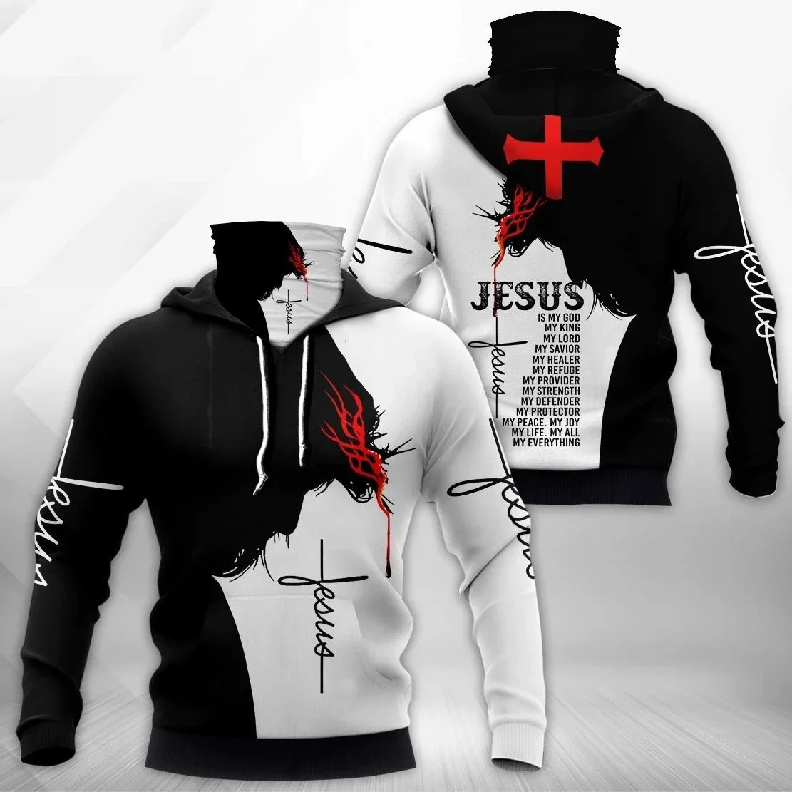 Jesus Is My Everything & Knights Templar 3D Printed Adult Neck Gaiter Hoodie Winter Unisex Casual thicken Hoodie with Mask MZM05