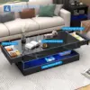 High-Glossy LED Coffee Table with Sliding Drawers, Living Room Storage Tables with Marbling Print 4