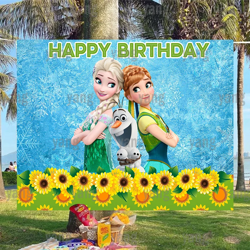 Disney Frozen Fever Elsa Anna Girls Custom Olaf Princess Birthday Party Girasole Ice Forest Photography Sfondo