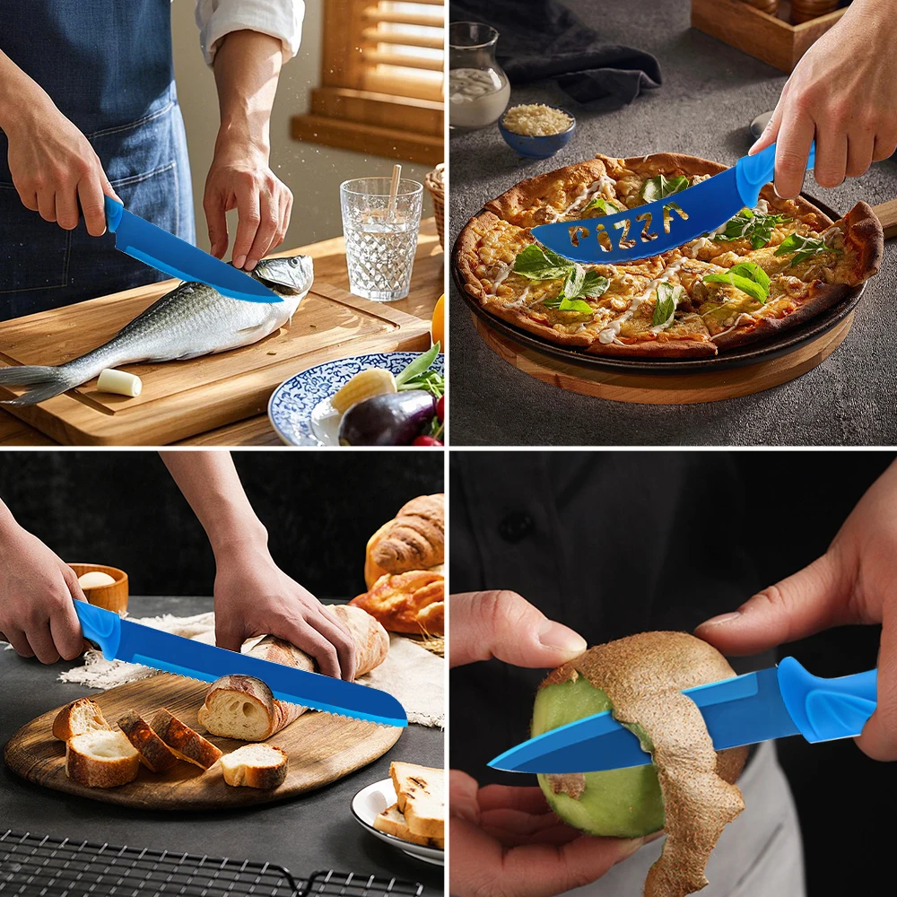 MDHAND Blau 17-teiliges Küchenmesser-Set, rutschfeste Griffe, professionelles Kochmesser, Brot, Steak, Obst, Schäl, Utility-Küchenmesser – Detail 7
