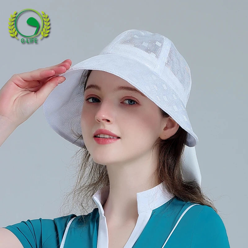G LIFE Golf Women's Hat White Large Brim Sunshade Hats Sunscreen Face Covering Outdoor Sports Breathable Ladies Cap