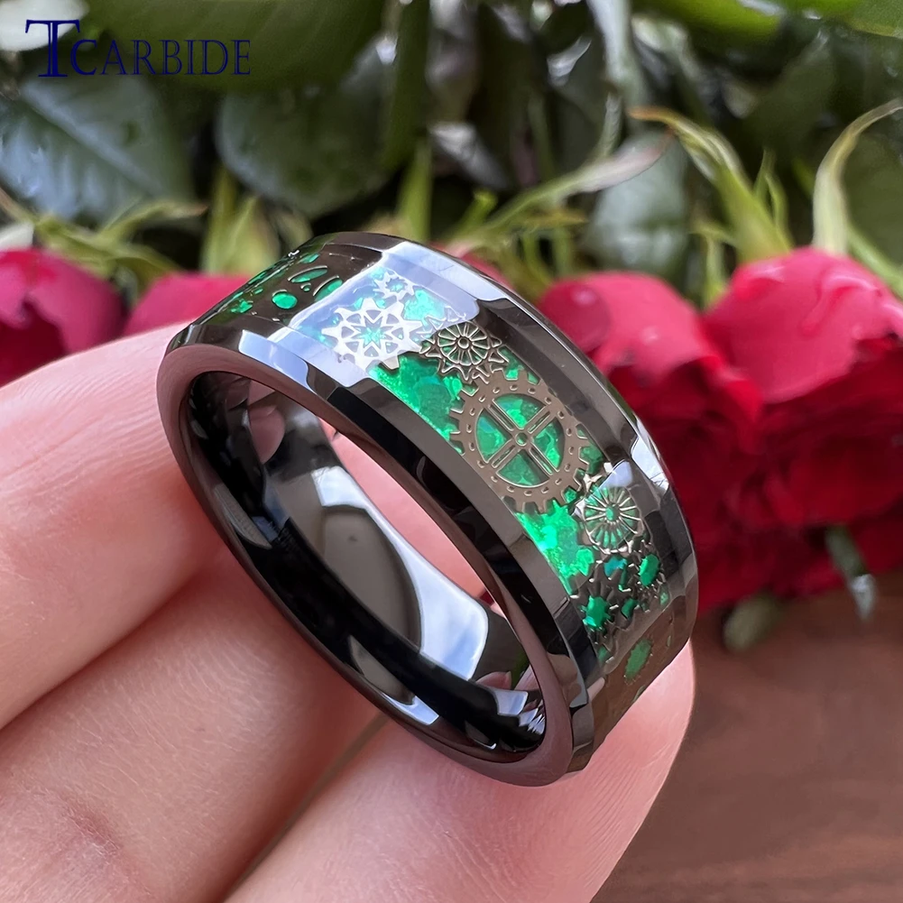 6MM 8MM Black Tungsten Wedding Band For Men Women Cool Mechanical Gear Wheel Inlay Fashion Gift Jewelry Comfort Fit