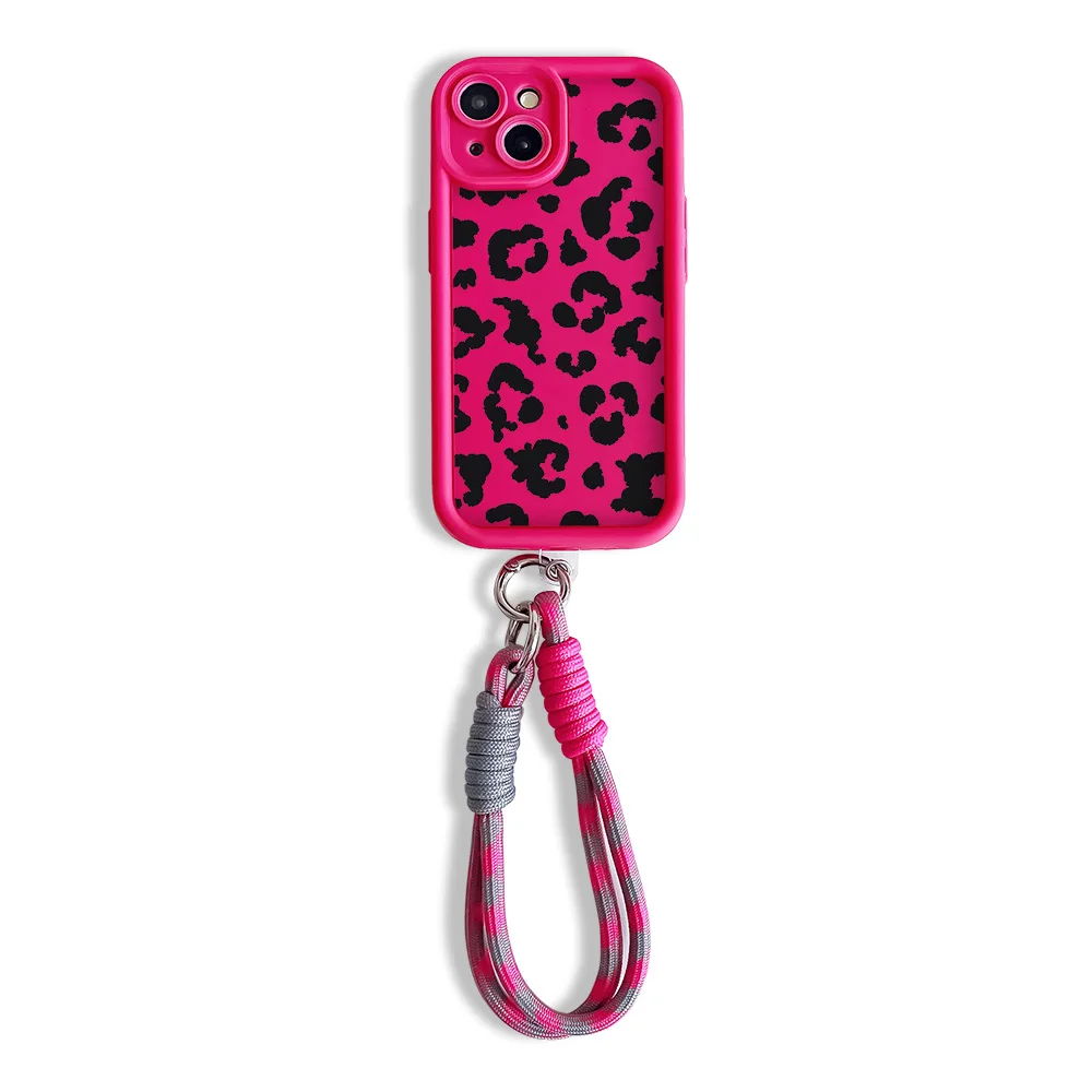 Leopard Print Shockproof Wrist Strap Phone Case with Chain Lanyard