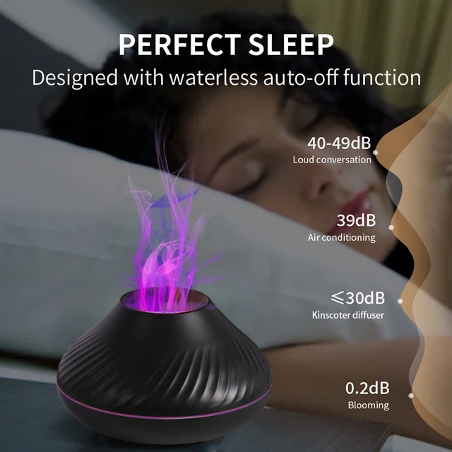 Kinscoter Volcanic Aroma Diffuser Essential Oil Lamp 130ml USB Portable Air Humidifier with Color Flame Night Light 2